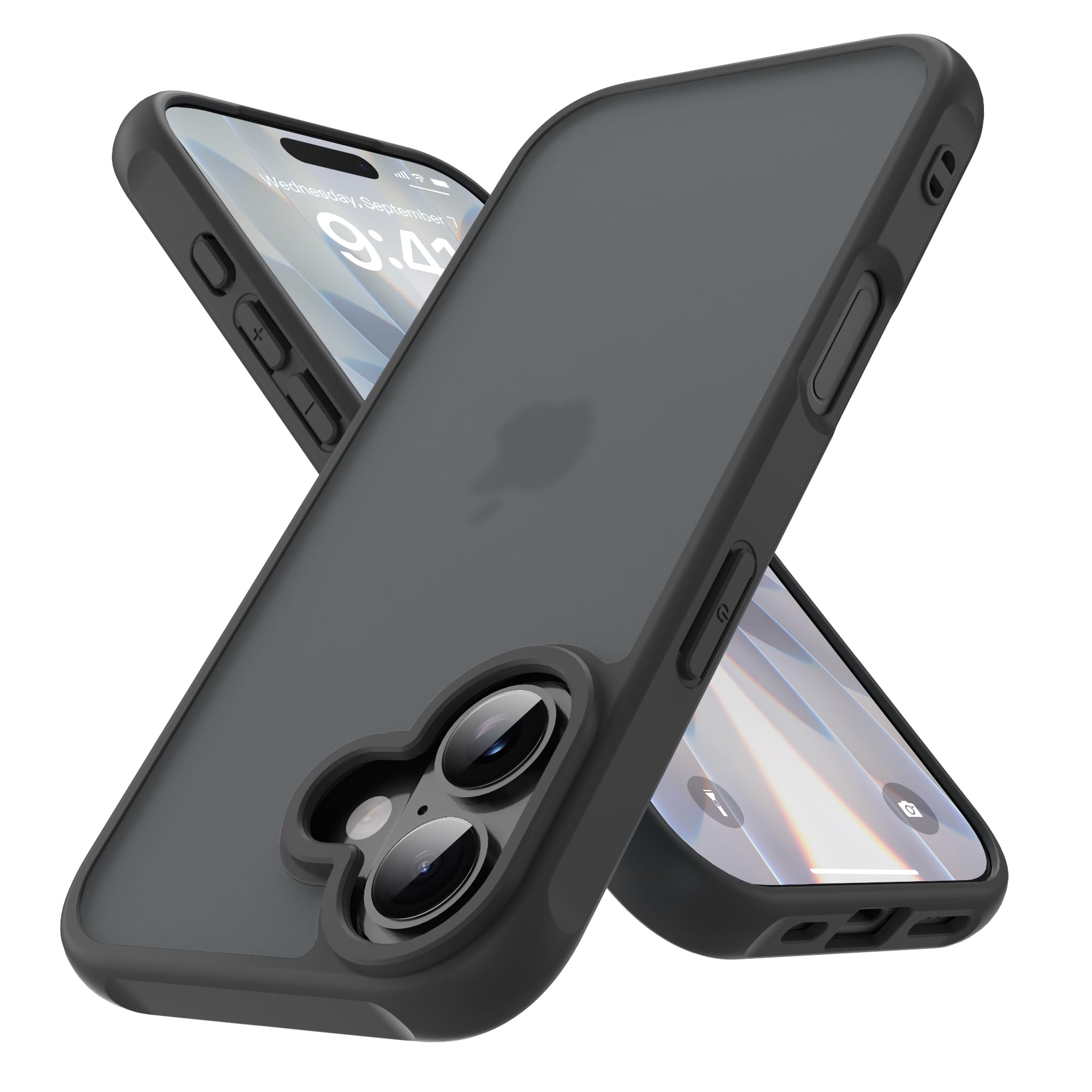 PinLiSheng iPhone 17 用 ケース 米軍MIL規格 つや消し表面 半透明 耐衝撃 Phone17ケース 6.3 インチブラック_B