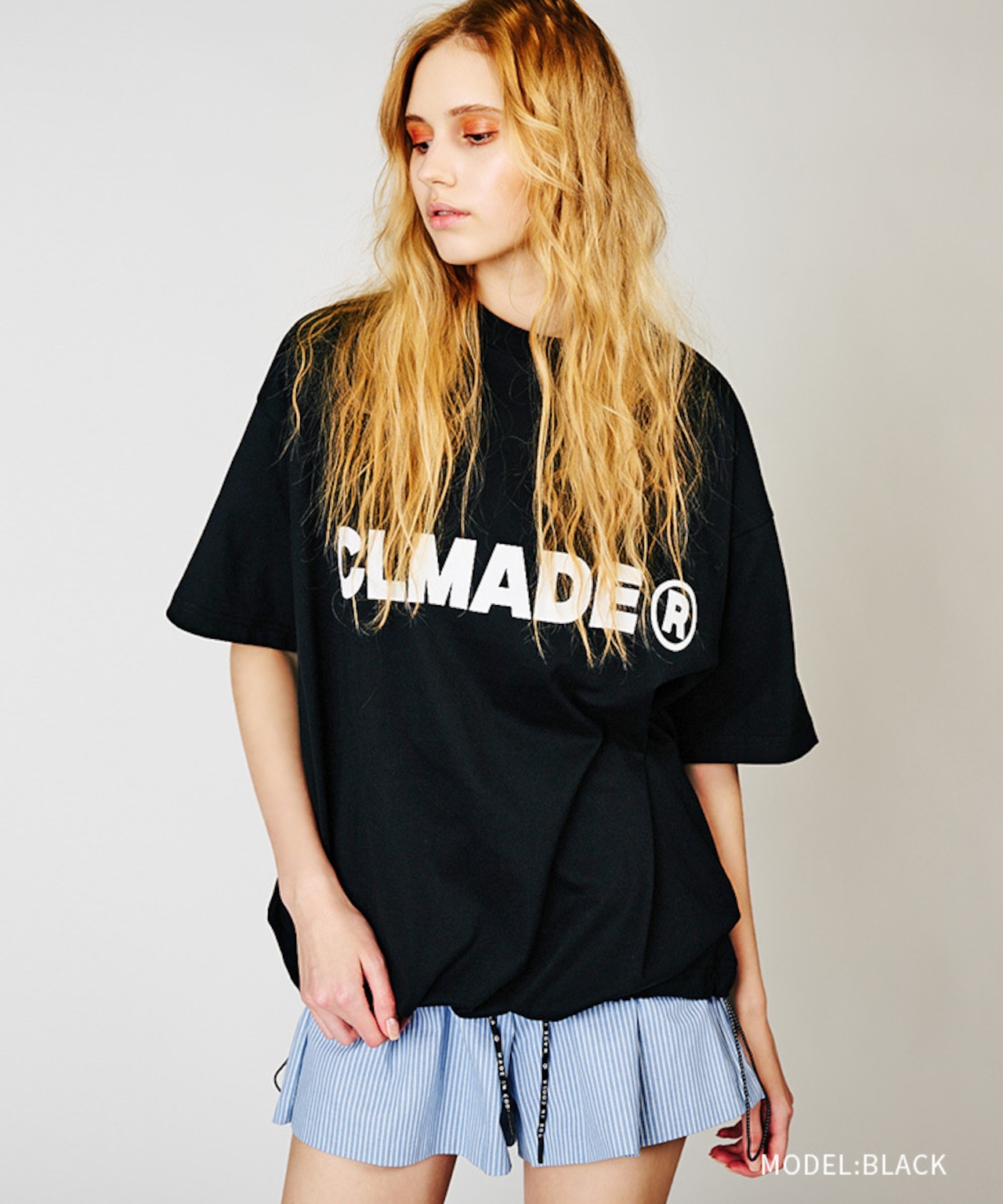 ロゴプリントドローコードルーズTシャツ (BLACK) CQ-48039