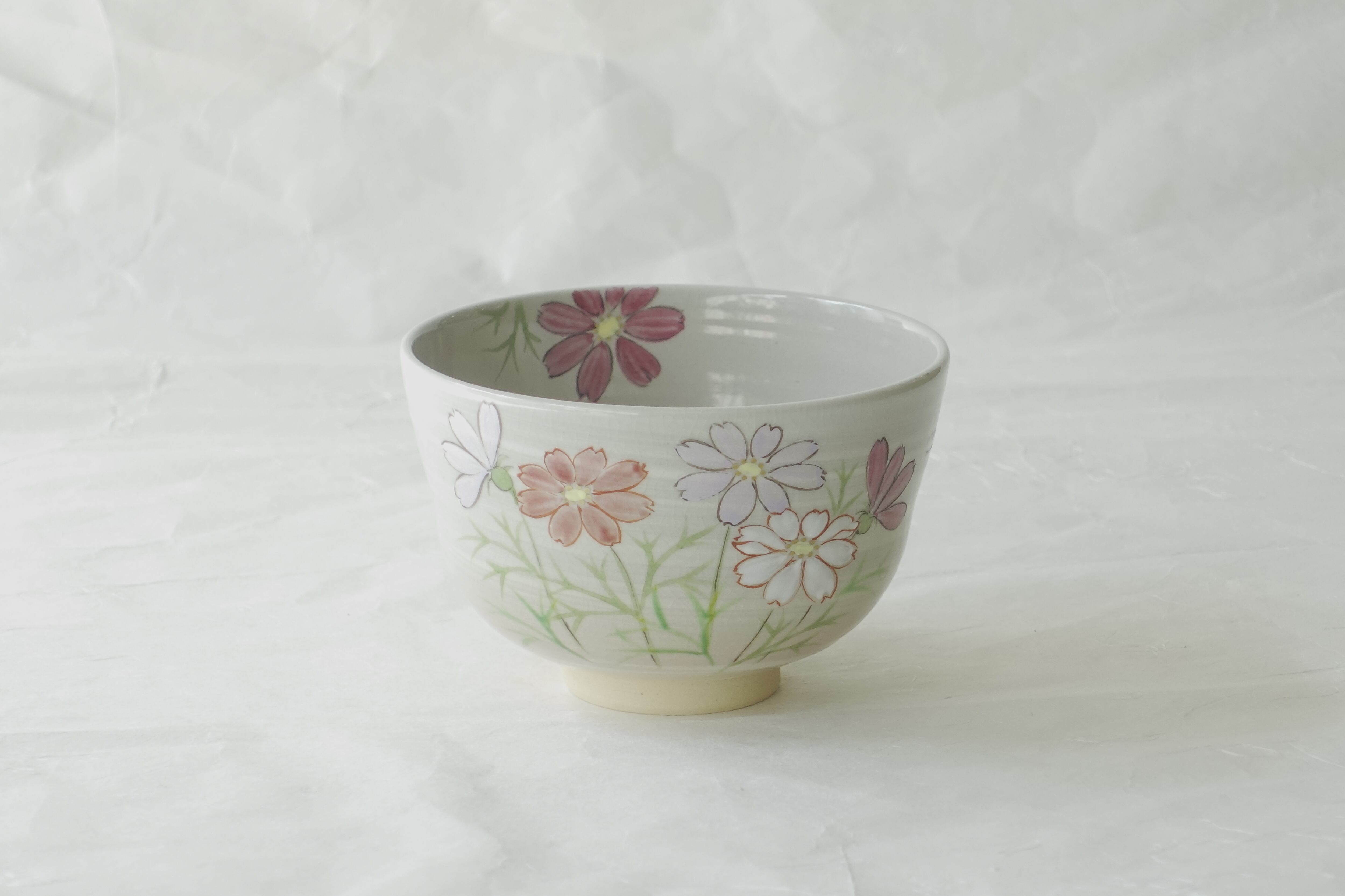 絵付抹茶茶碗（萬葉四季花）清水焼・岩崎起久雄絵付 【公式通販】