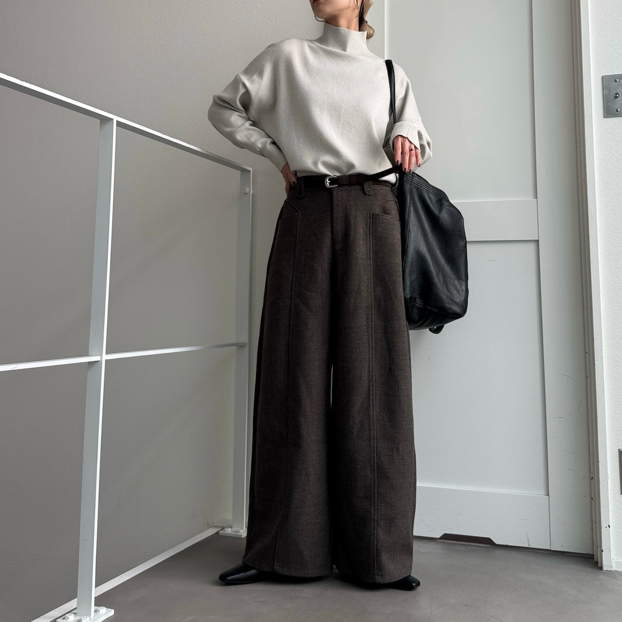 Front pocket melton touch wide PT/khaki brown