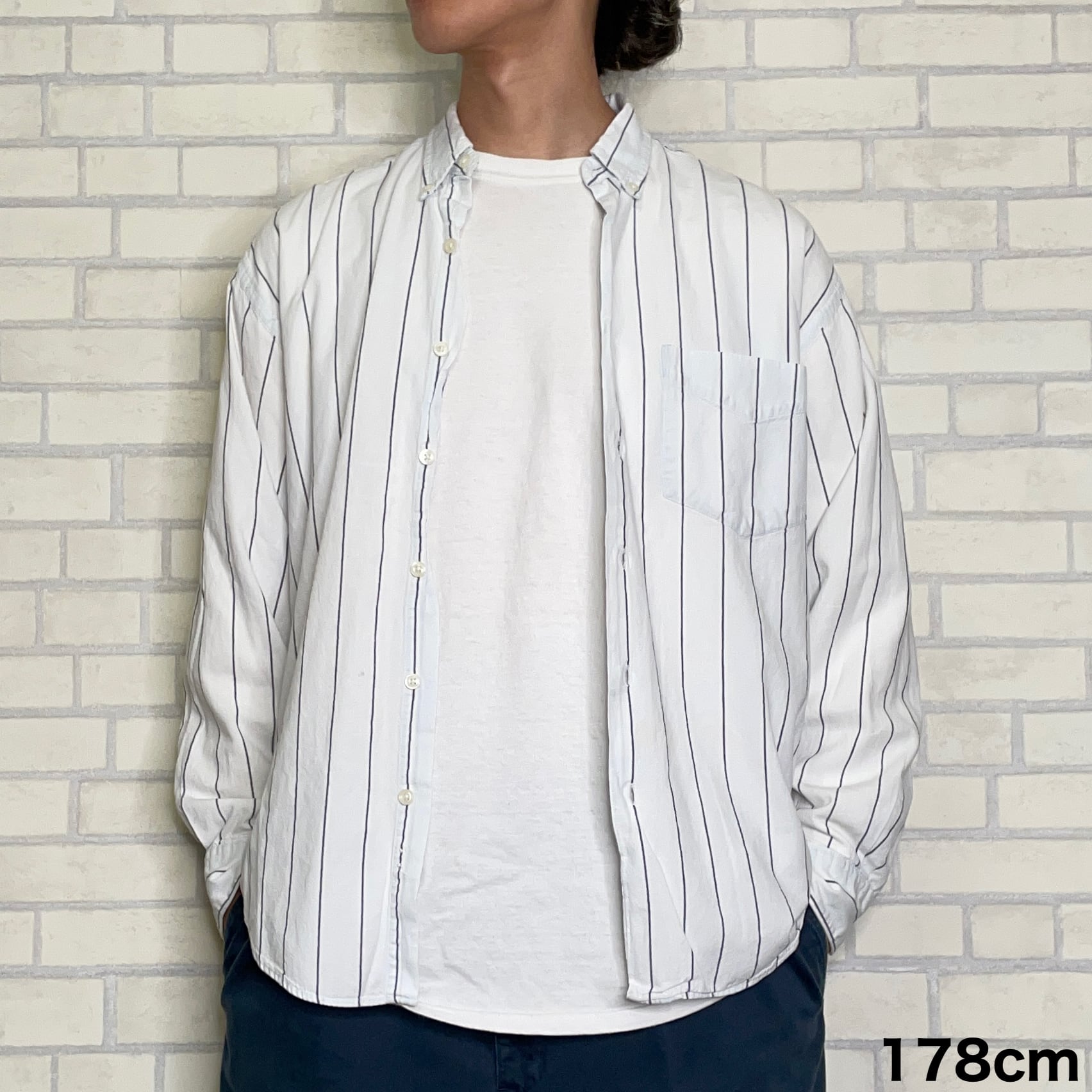 【2XL】 GAP☆オーバーサイズシャツ　ストライプ柄　グリーン　OLDGAP