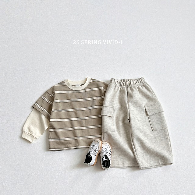 [即納L/XL]≪VIVID-I≫Combi Stripe Layered T-Shirt khaki 62