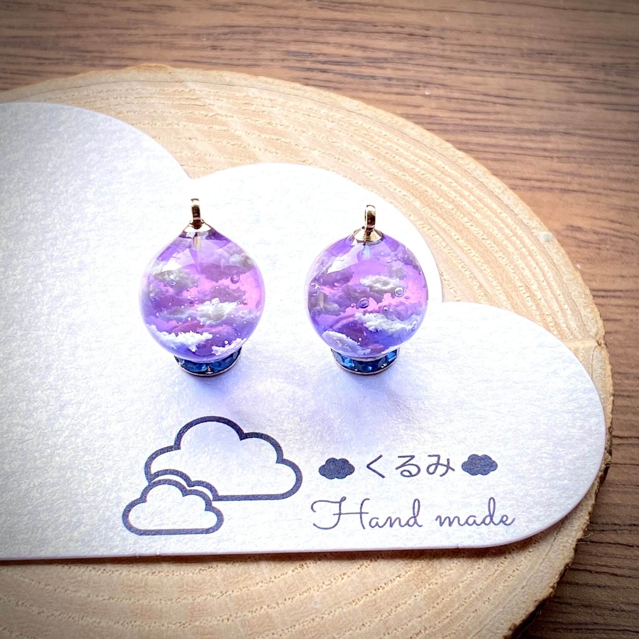 レジンピアス イヤリング 夕暮れ空 まん丸 12mm h