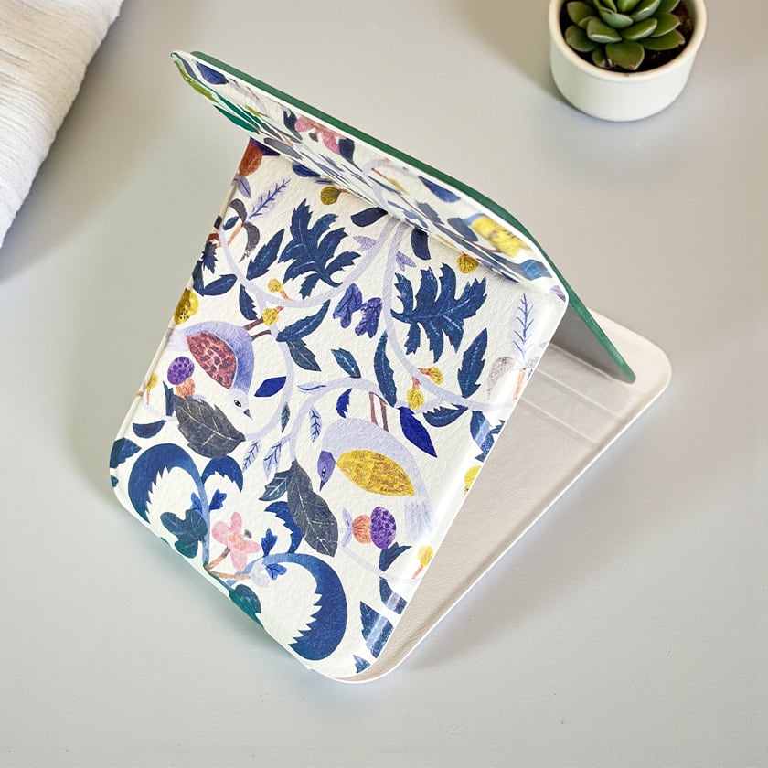 再入荷《鳥》スタンドミラー ボタニカル柄 手鏡 ポケットミラー 拡大鏡