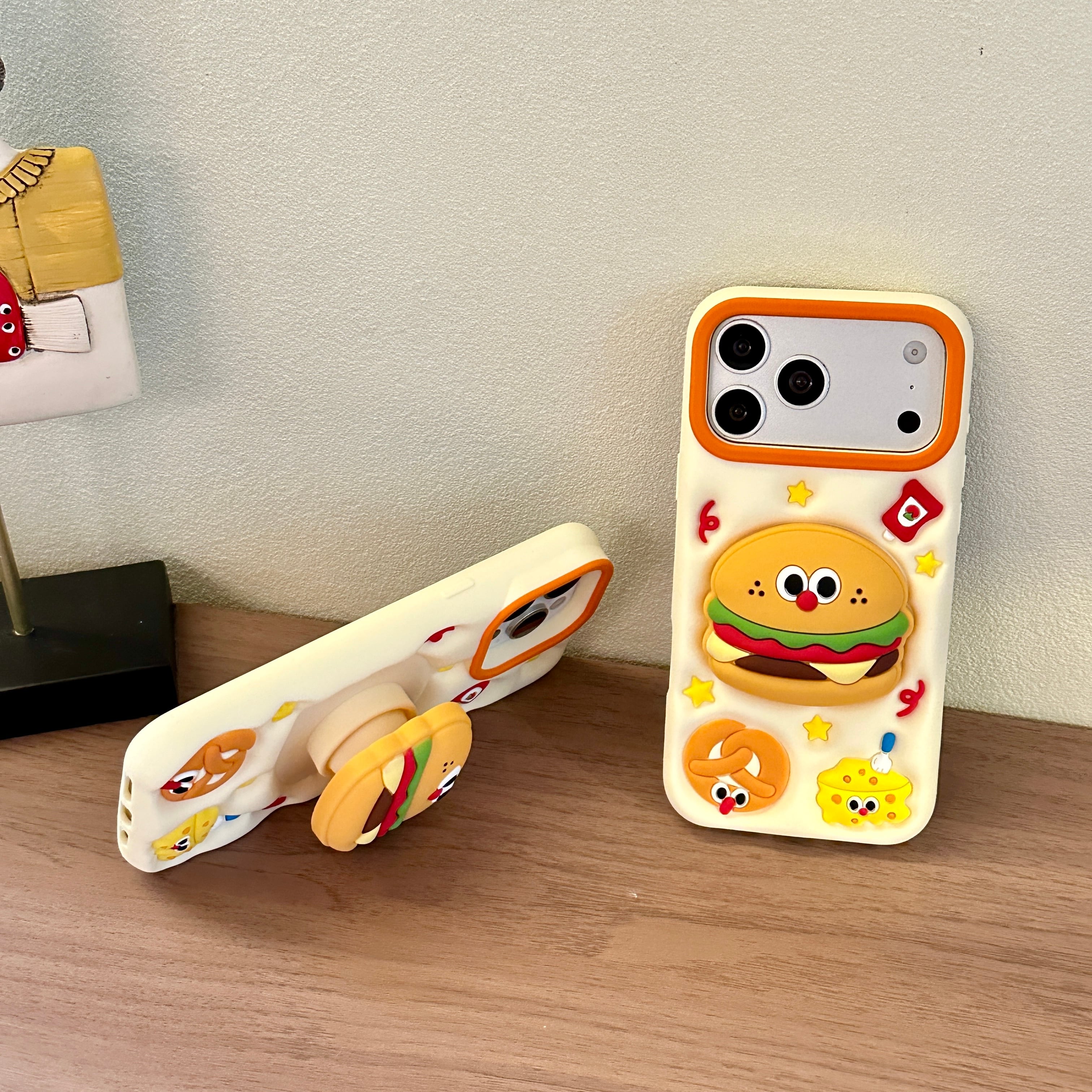 立体 ハンバーガー iPhone 18 17 16 ケース スタンド機能付き シリコン