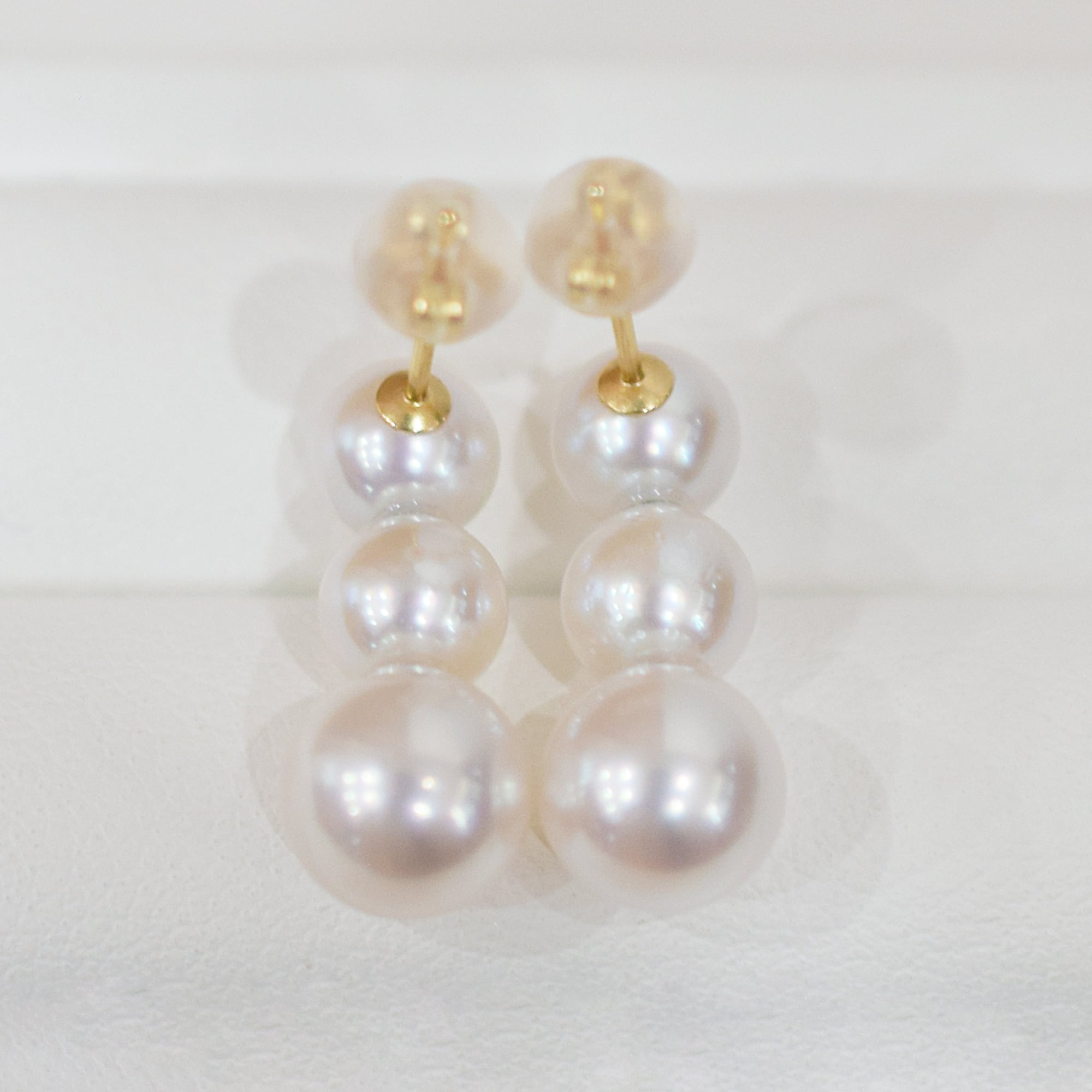 pearl593］ 6mm - 6.5mm × 7.5mm - 8mm 縦 3連 ピアス あこや真珠 熊本