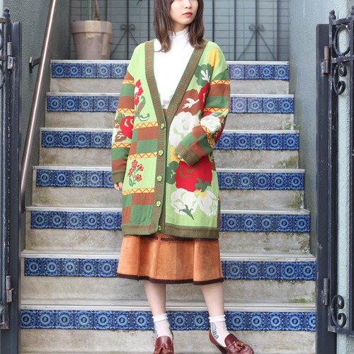 RETRO VINTAGE Vamos FLOWER DESIGN LONG CARDIGAN/レトロ古着お花デザインロングカーディガン