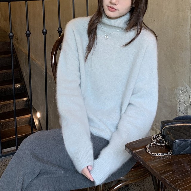 カシミアブレンドハイネックカラーニット 4color [am03503]