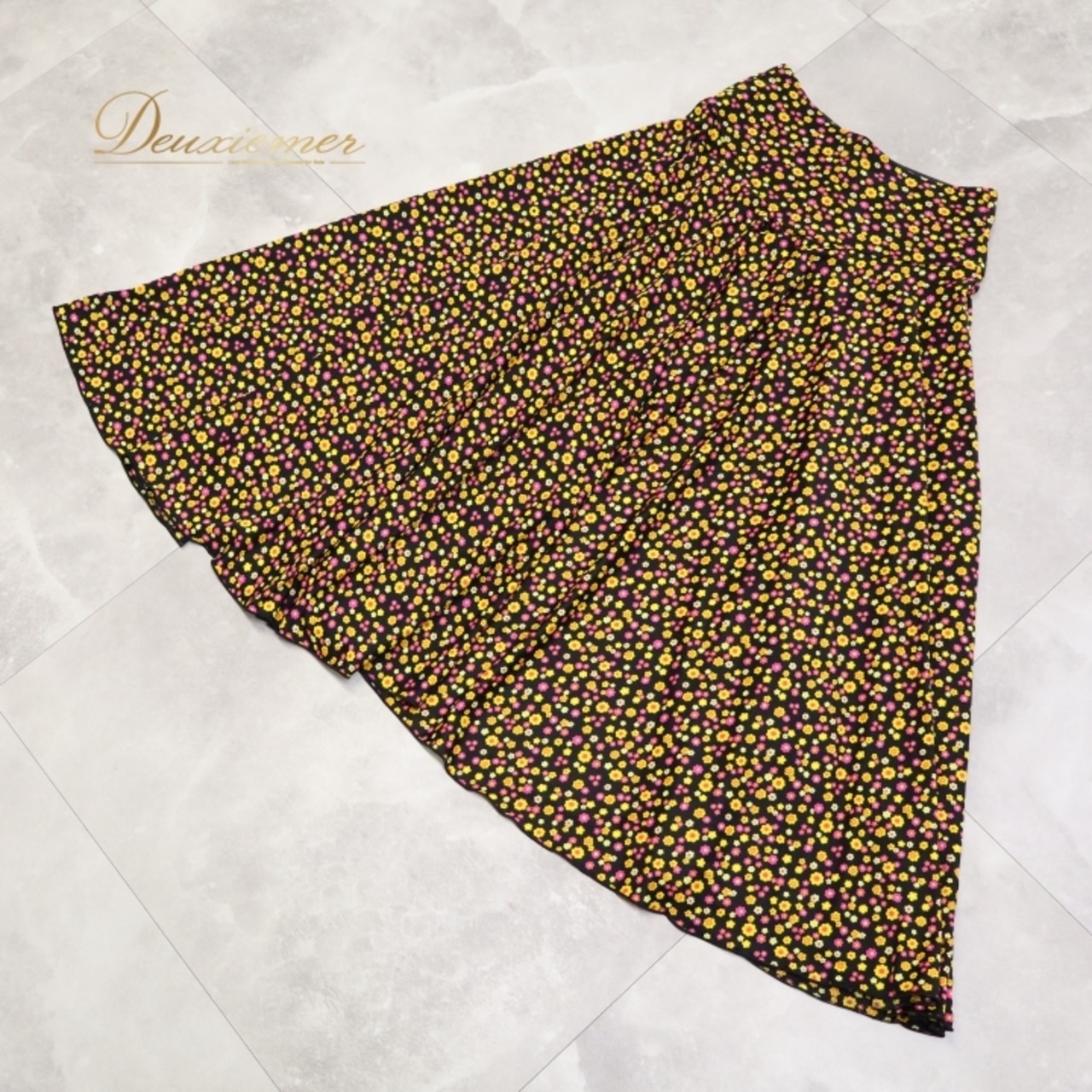 フラメンコ 衣装 ファルダ スカート シージョ セット ブラック系 花柄 小花柄 カラフル 黒 黄 紫 日本製 かわいい 華やか ダンス衣装 イベント 練習 レッスン ピキージョ ステージ イエロー系 パープル系