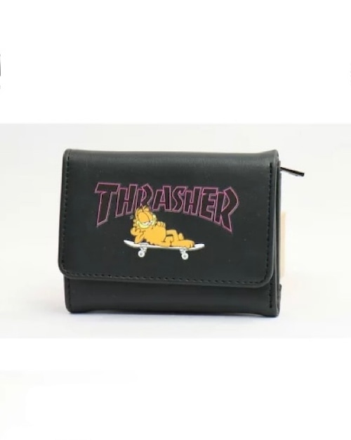 THRASHER×GARFIELD (スラッシャー×ガーフィールド) 三つ折り財布 ミニウォレット ブラック/ピンク GA-TH2109A