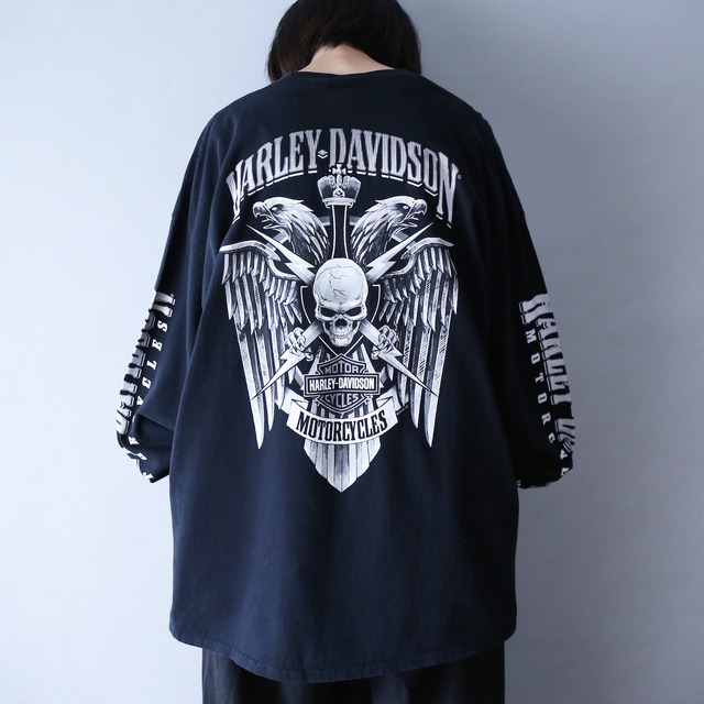 "HARLEY-DAVIDSON" front and back and sleeve printed XXL l/s tee