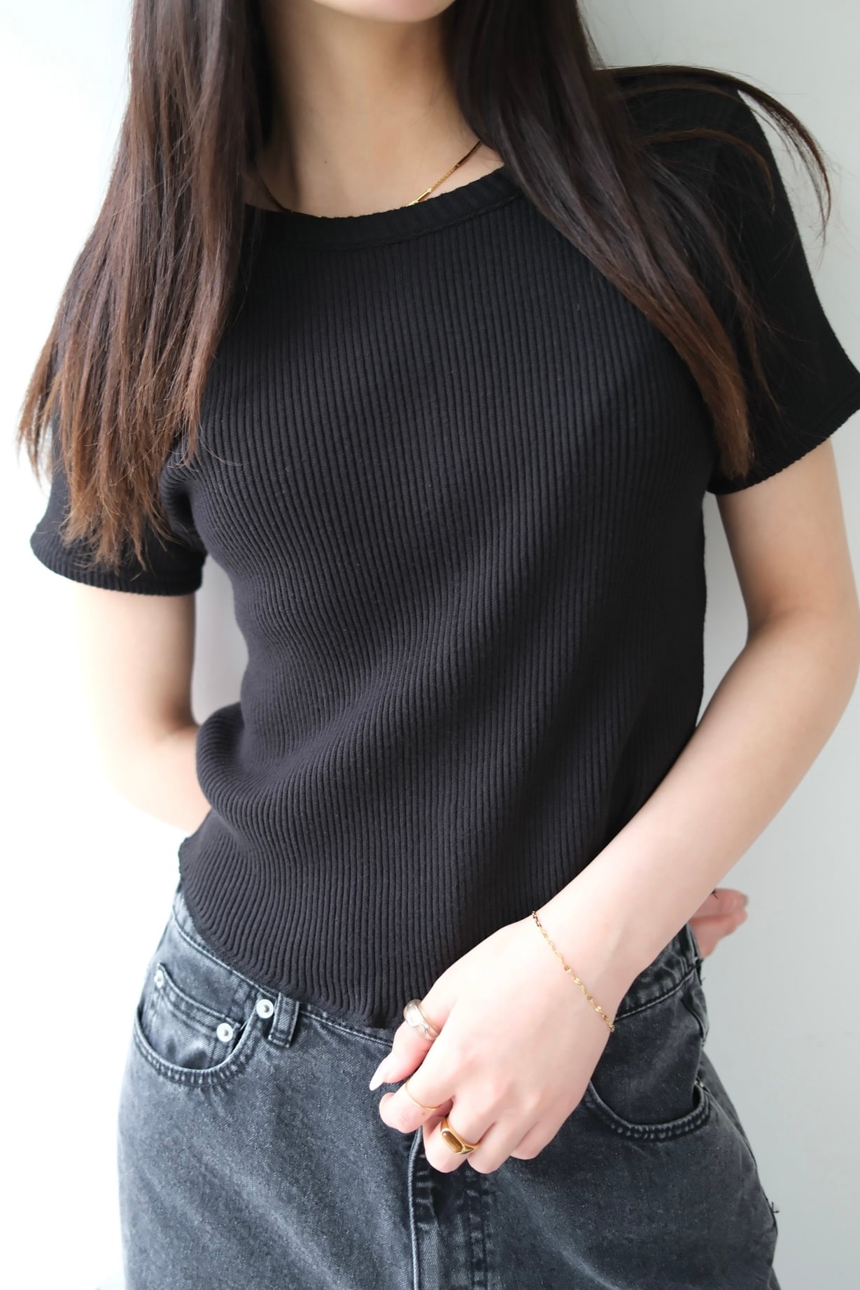 Ribbed Cropped T-shirt リブクロップドTシャツ Black