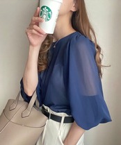 シアー パフスリーブ ロングスリーブ ブラウス 　全7色　 00072