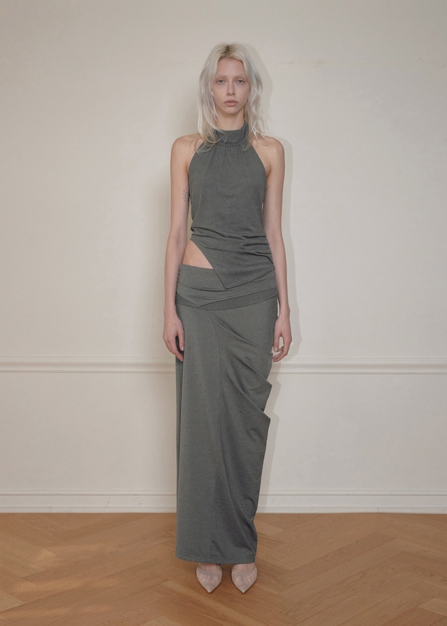 [BOHEMSEO] CURVED LINE DRAPE TOP, GRAY 正規品 韓国ブランド 韓国通販 韓国代行 韓国ファッション BOHEMIAN SEOUL ボヘミアンソウル 日本 店舗