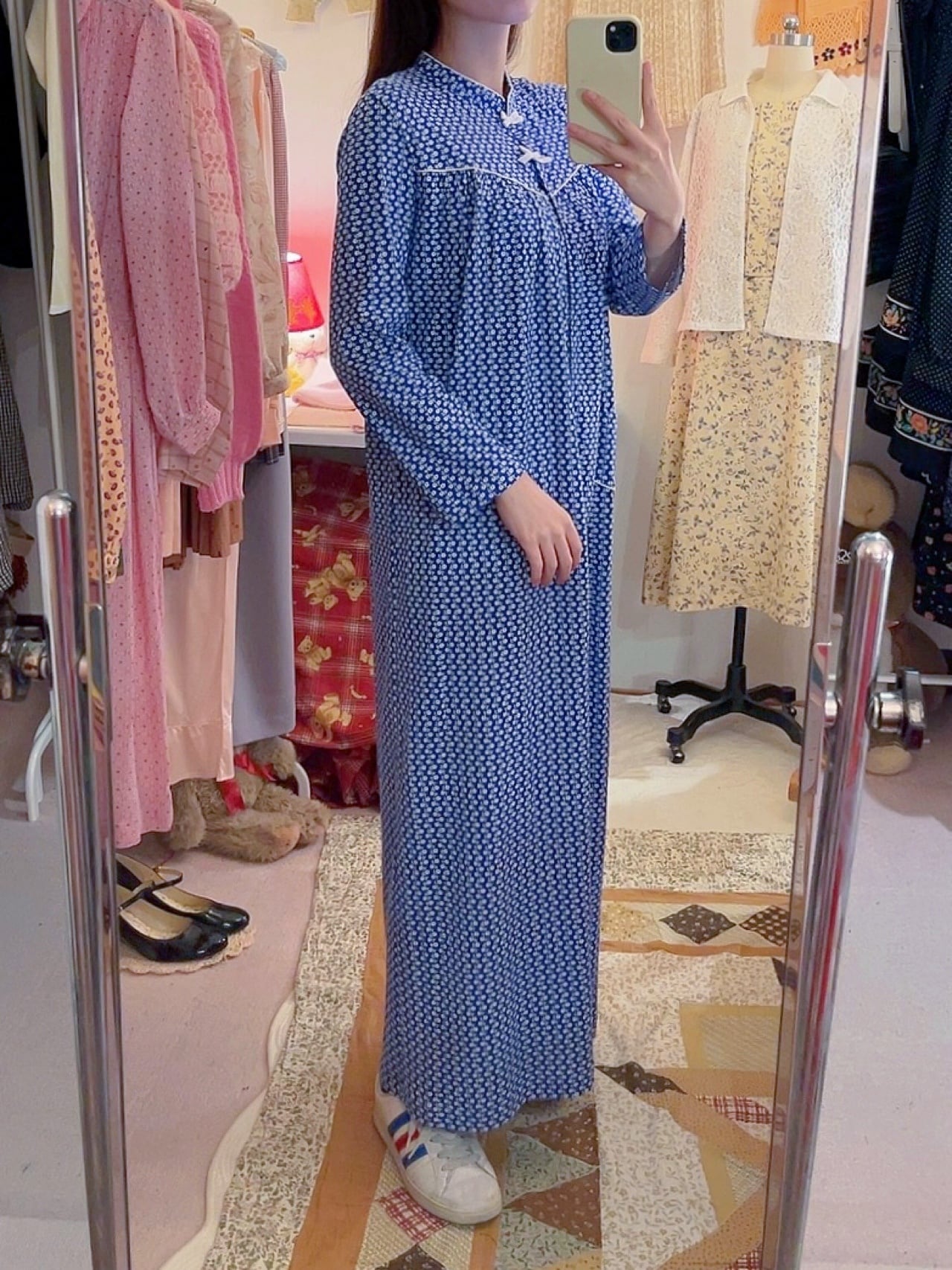 blue white flower neglige one-piece