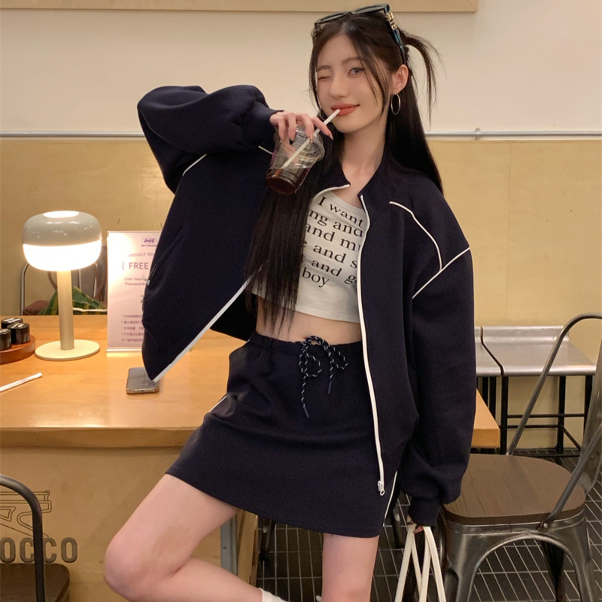 スポーツスエットシャツジャケット+ウエストヒップスカート K29 | 韓国