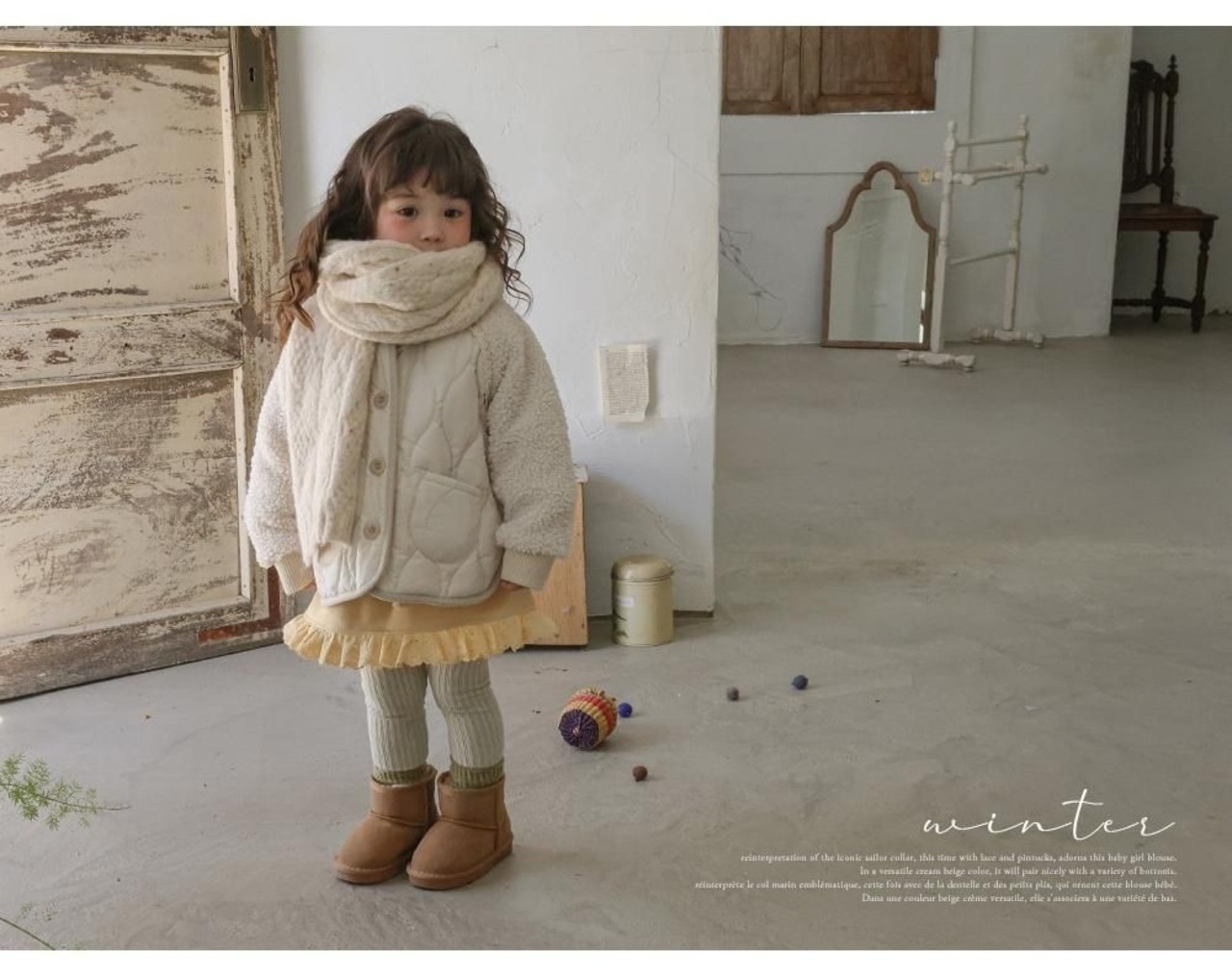 韓国子供服 / 26winter / puella FLO / ノエルキルティングジャンパー(ベージュ) / キッズ / 冬服 *90~140*