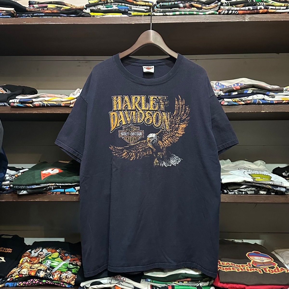 フェード感最高!!” Harley-Davidson print T-shirt （size XL）”NAVY 