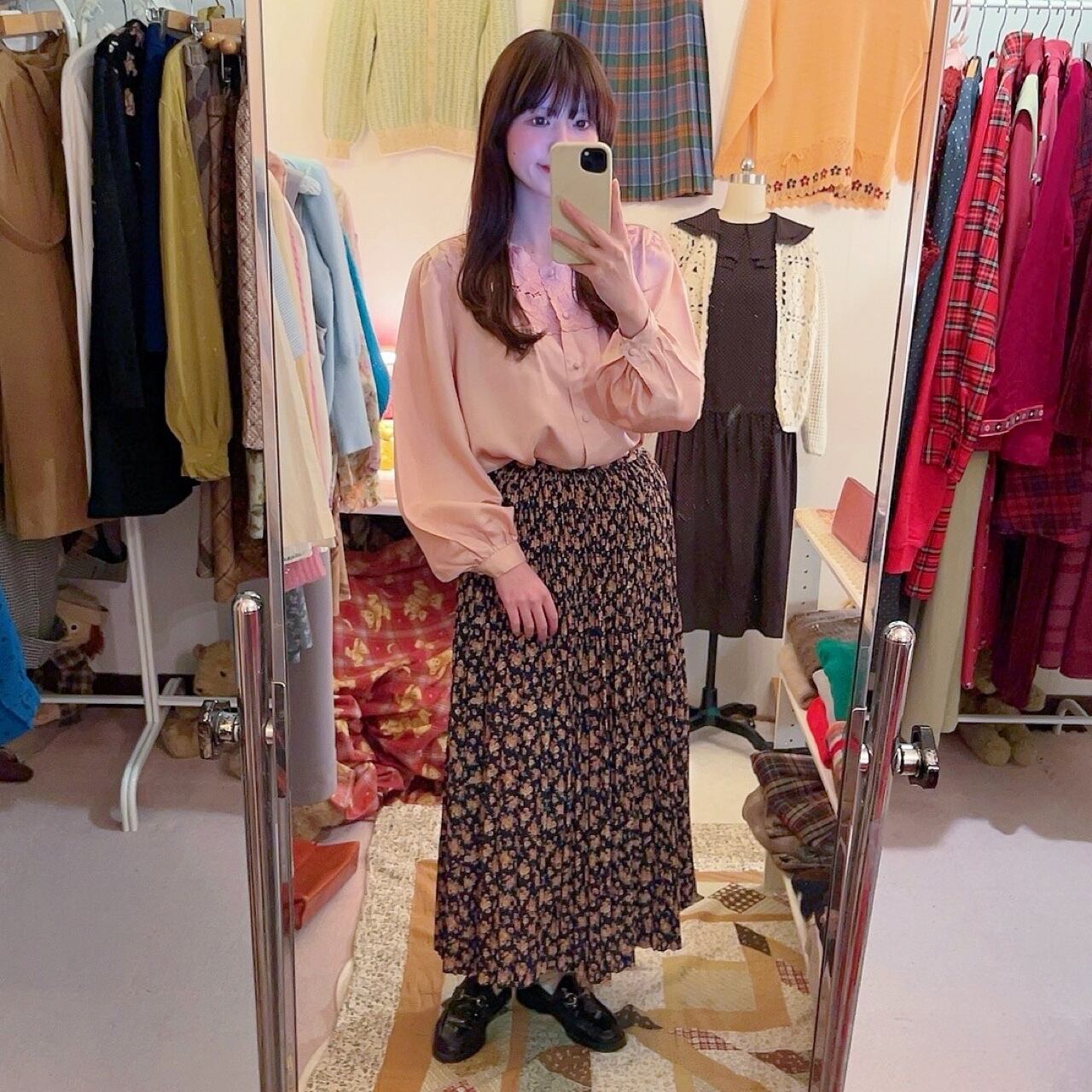 flower embroidery pink blouse