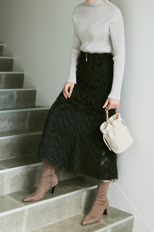 Cut jacquard mermaid skirt　BLACK