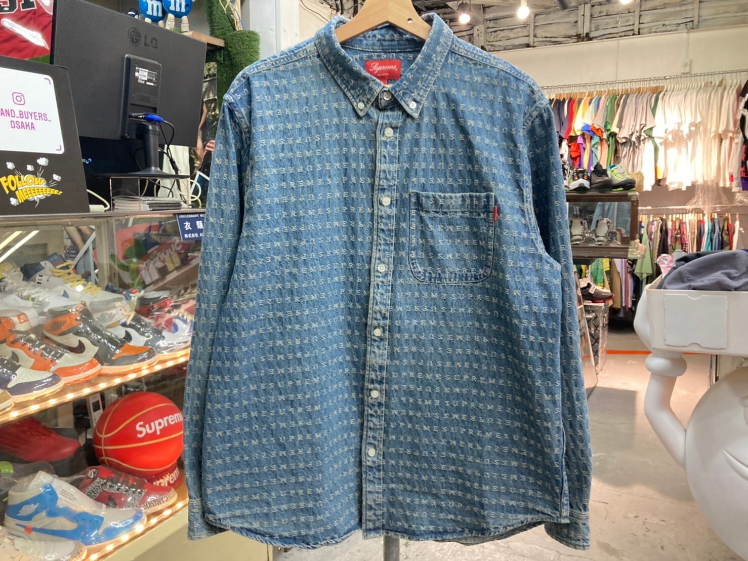 Supreme 20SS JACQUARD LOGOS DENIM SHIRT BLUE LARGE 120KB3168 