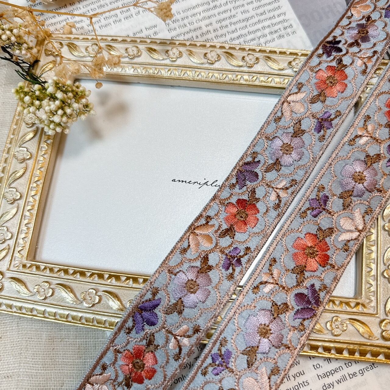 【フランス アンティーク／タペストリー】刺繍 エンブロイダリー「薔薇とリボン」 2163599949.jpg?1706617262