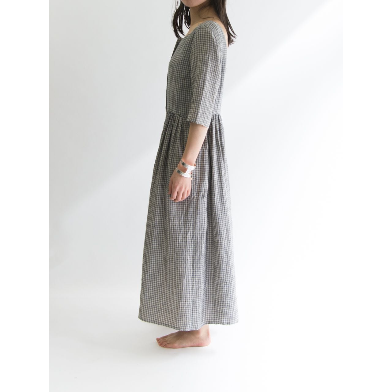 ASPESI BASIC】Made in Italy 100% linen check long dress（アスペジ ...
