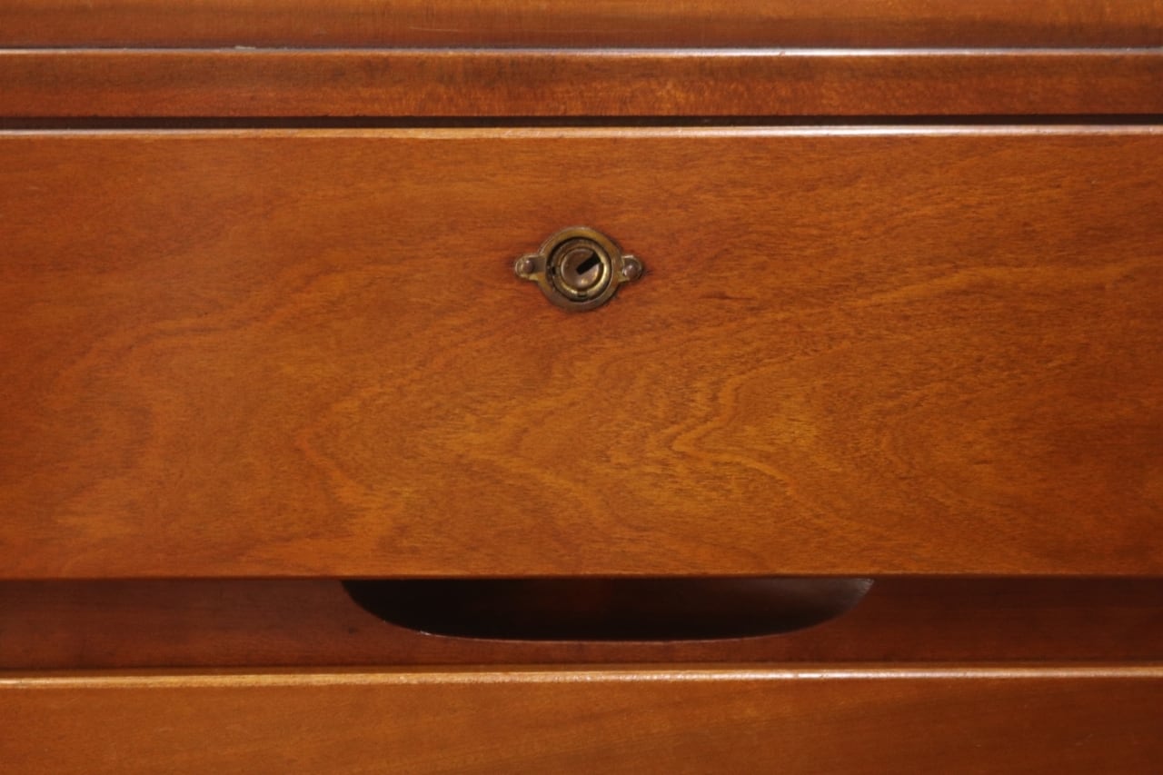 レトロ 片袖デスク 机 書斎 作業台 引き出し 抽斗 5杯 木製 古道具