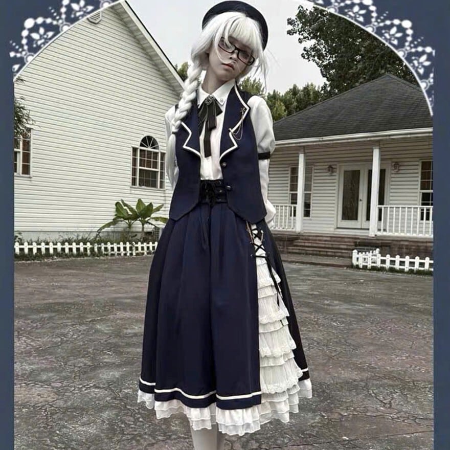 M即納】クラシカル 学園風 セットアップ ワンピース ショートケープ