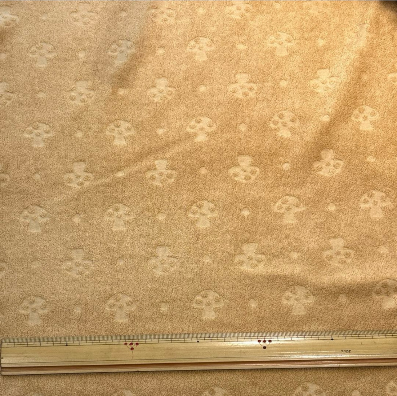 ★TB153-2◆2m◆綿100%パイルニット生地◆キノコ柄◆サンドベージュ系