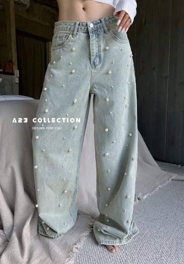 パール付きデニムパンツ AJ−33172-728