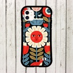 受注生産 iPhoneケース 太陽の顔と花の民芸柄｜太陽モチーフ FMSY006C