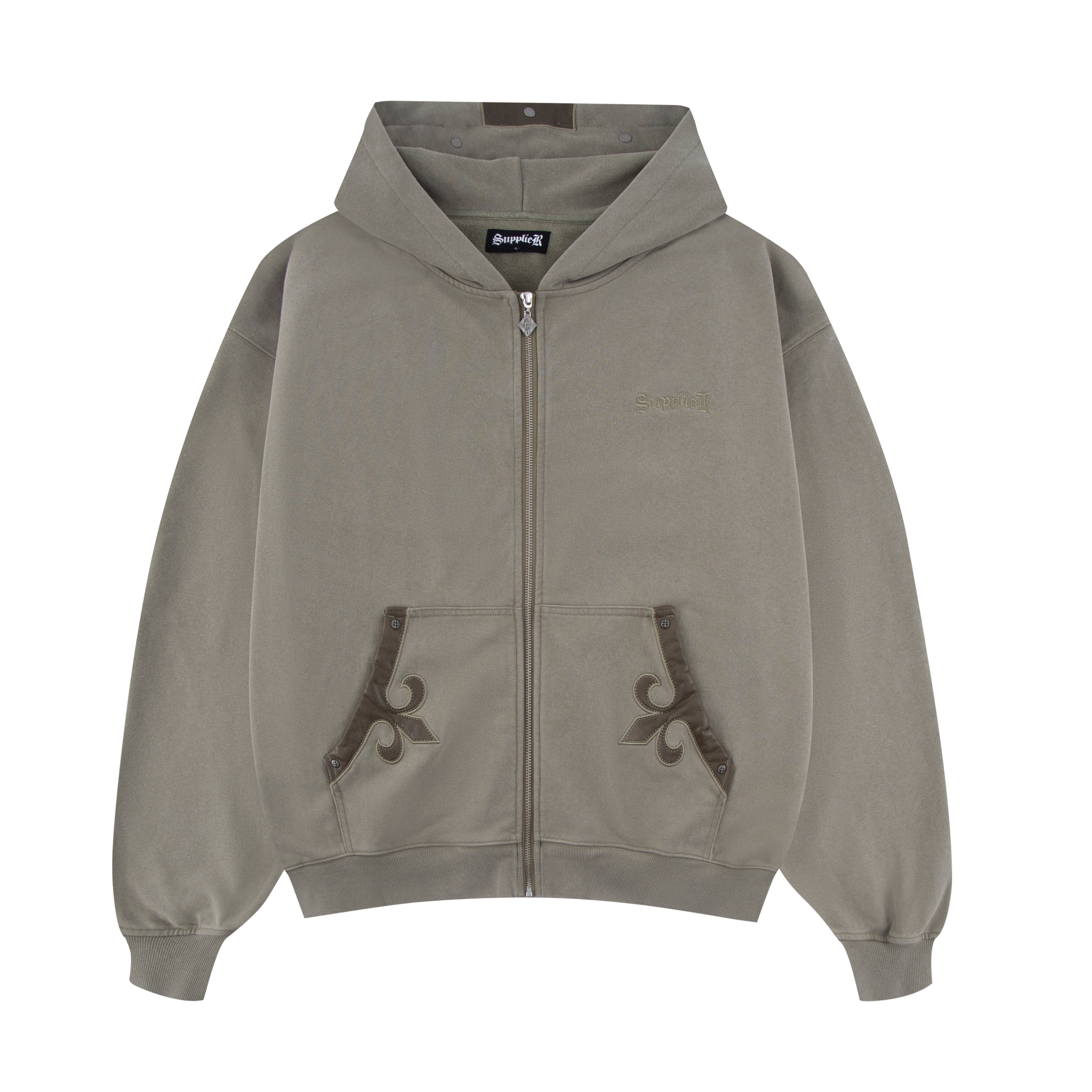 Supplier Studs Cross Patch Zip Hoodie Cross Patch Studs 