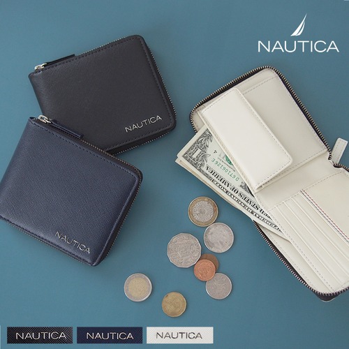 NAUTICA  ノーティカ 財布 ：  二つ折り財布 ロゴメタル  角シボ バイフォールドウォレット メタルロゴ＆角シボの高級感ある二つ折り財布 4NT0020