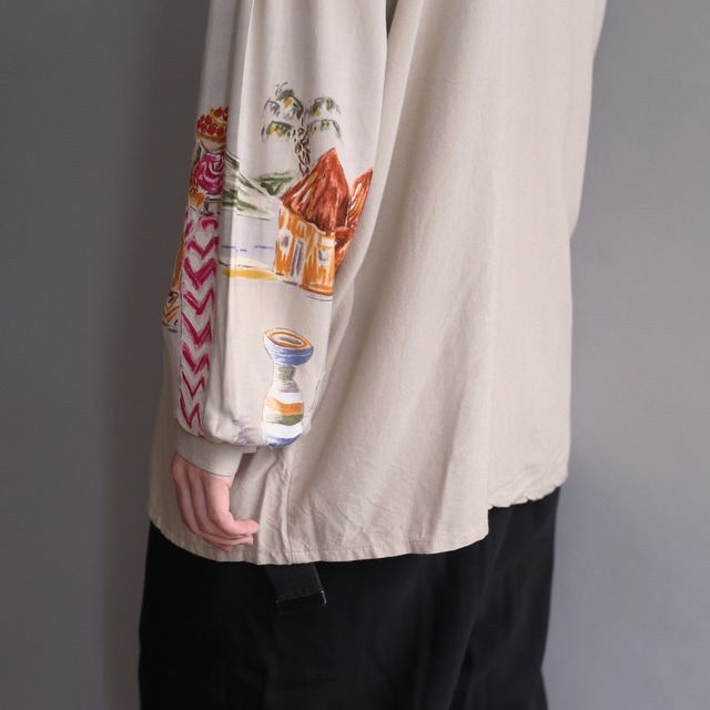 front and sleeve art paint l/s rayon shirt