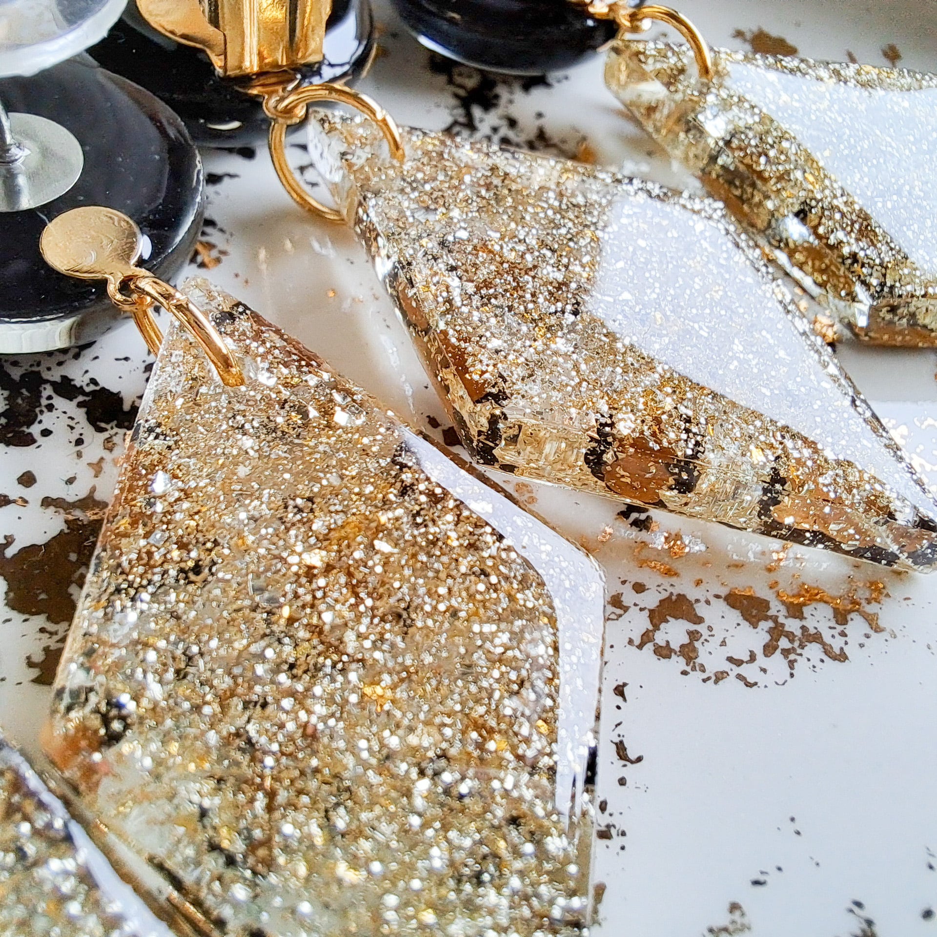 レオパードダイヤピアス・イヤリング【ブラック】ヒョウ柄ピアス 豹柄