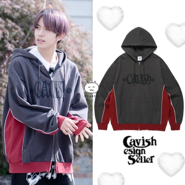 ★ENHYPEN ヒスン 着用！！【Cavish】 PIPING ZIP UP HOODIE CHARCOAL