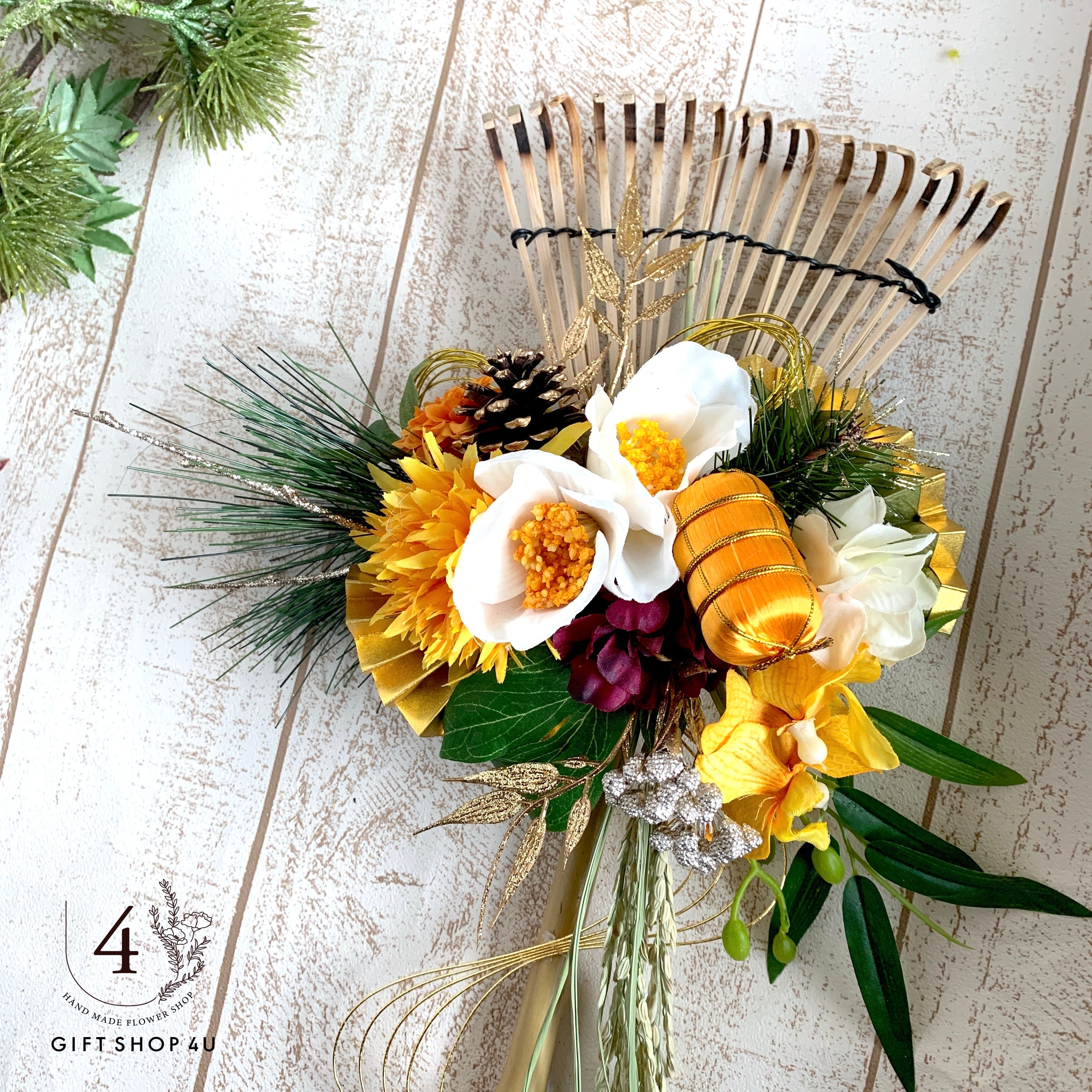 お正月】お正月熊手お飾り✳︎ （イエロー）高さ52cm！会社や自営業