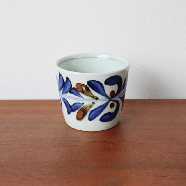 波佐見焼　青錆染葉紋　そば猪口　26-026