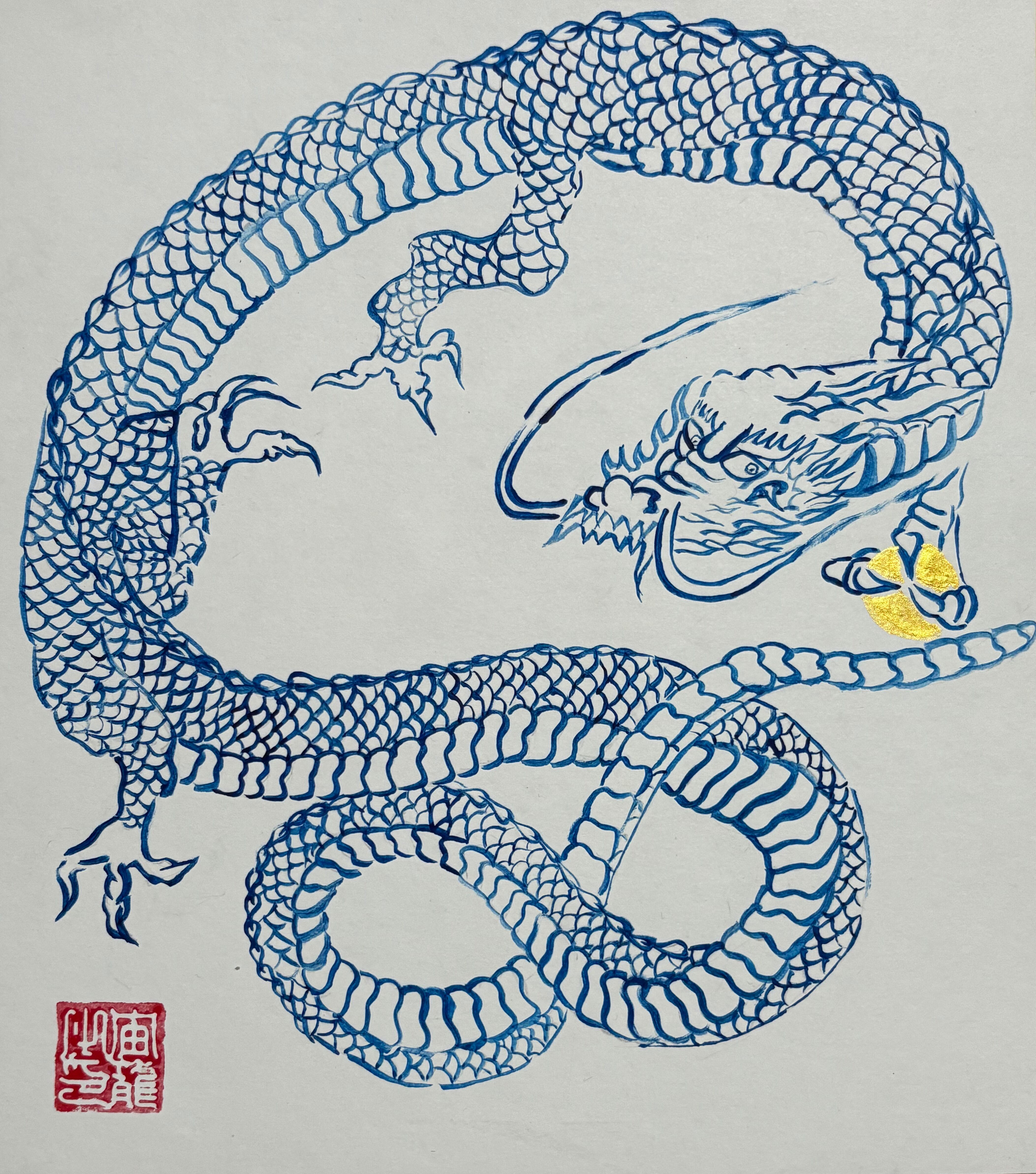 専用＃B3サイズ＃青龍絵画　＃心願成就　＃巡礼祈祷 護符アート『青龍』☆龍と天然石を身近に感じるアート・絵画 色紙