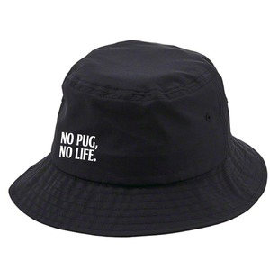 パグ刺繍バケットハット【ブラック／ NOPUG NOLIFE】
