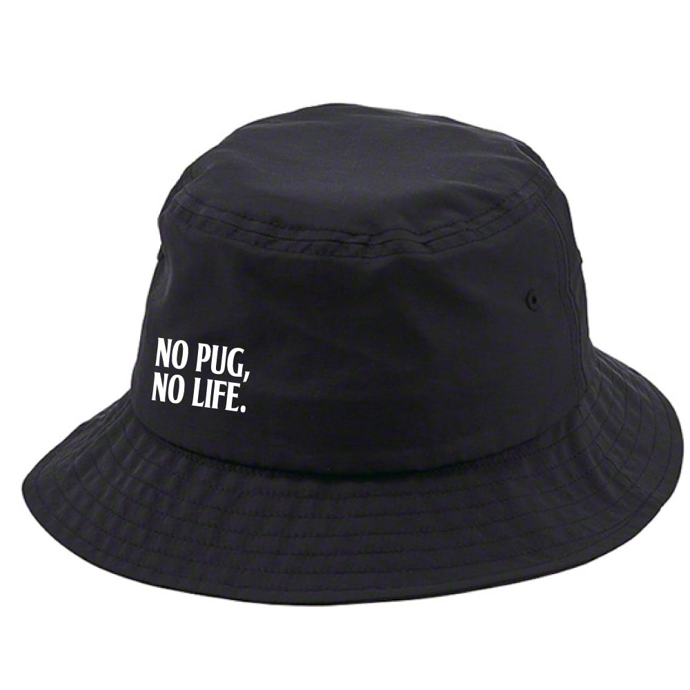 パグ刺繍バケットハット【ブラック／ NOPUG NOLIFE】