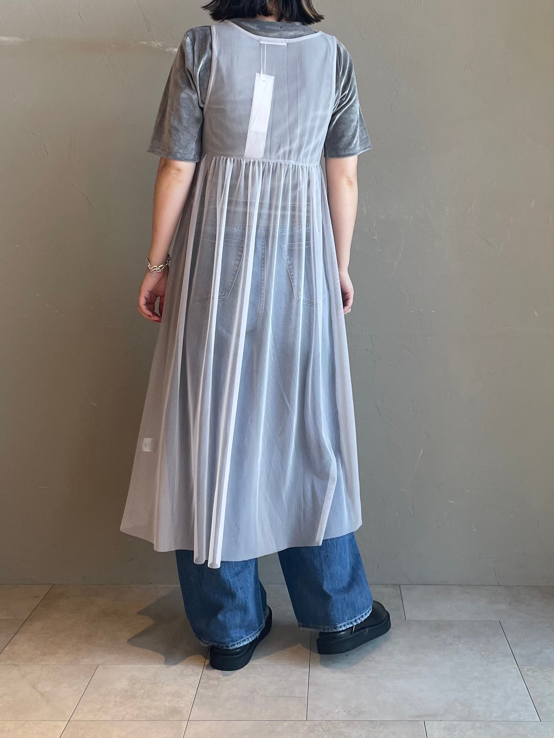 ！！専用品！！チュールロングジレ  新品  ovetta! ラディエイト RADIATE サイドチュールニットロングジレ （ライトグレー