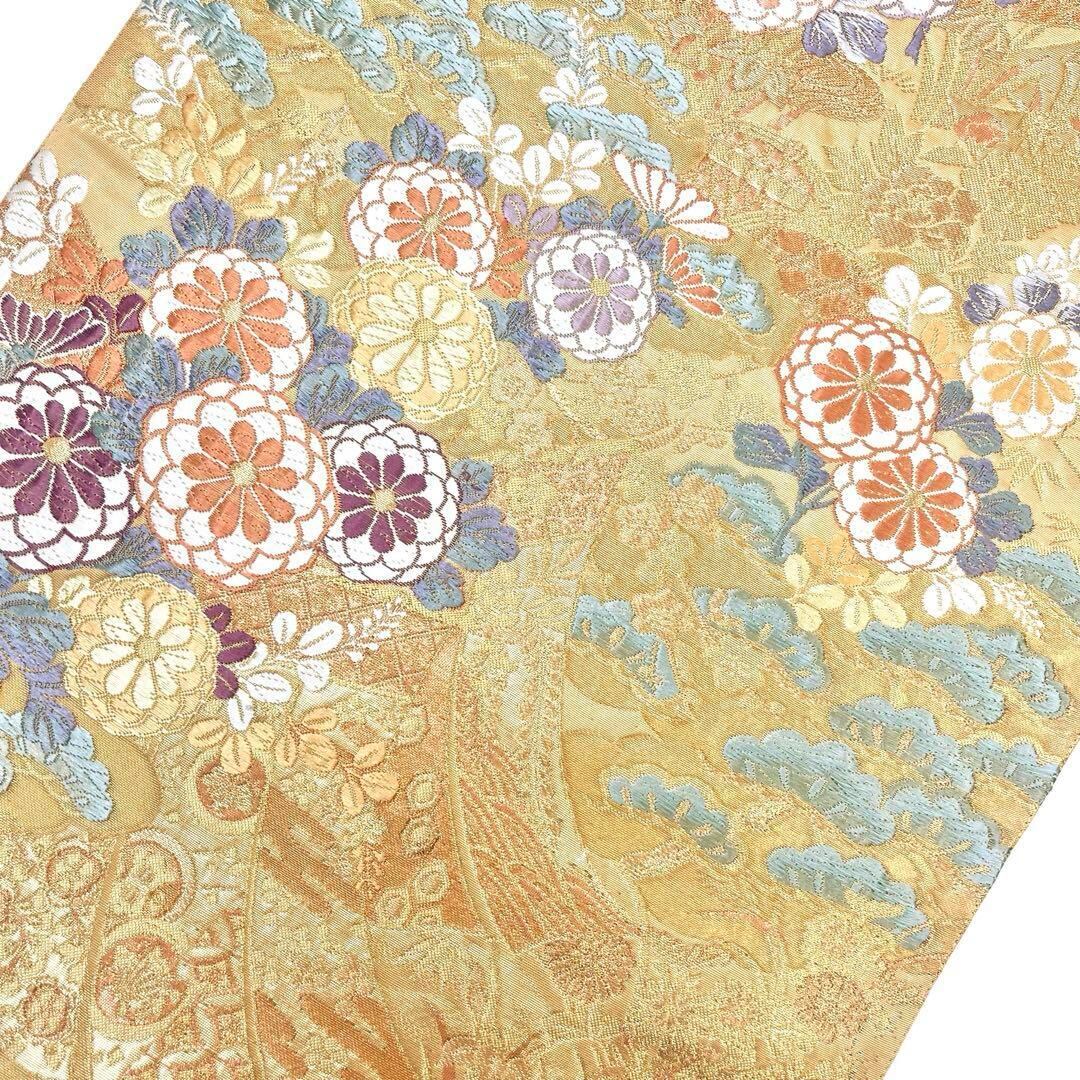 袋帯 本金箔二重 美しい花模様 金糸 金色 フォーマル O-4225  