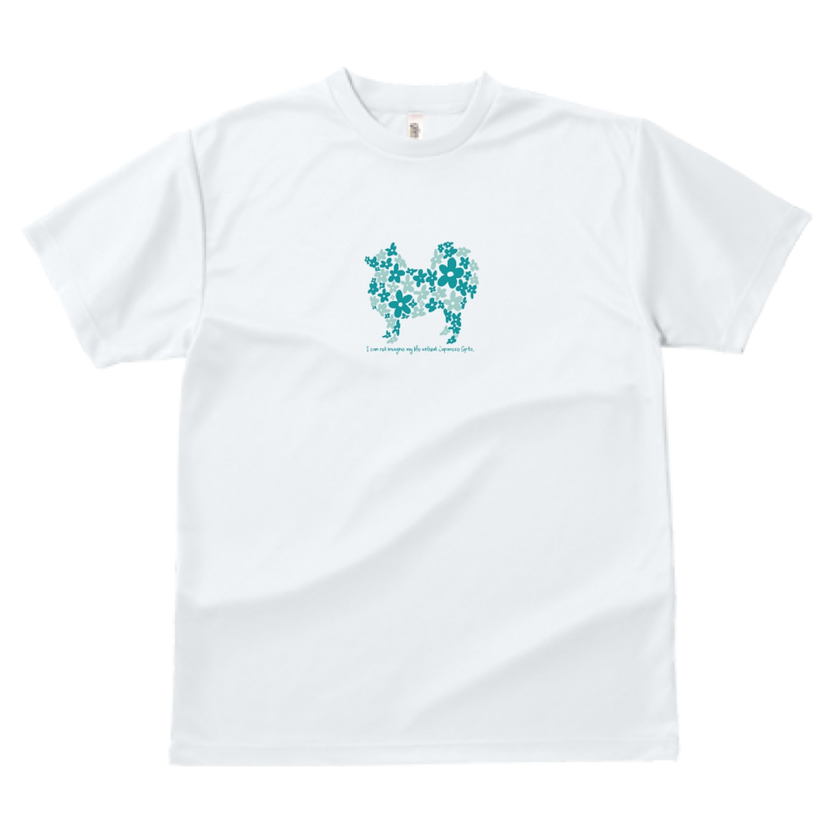 お花でかたどった日本スピッツのシルエットTシャツ（メンズ：グリーン