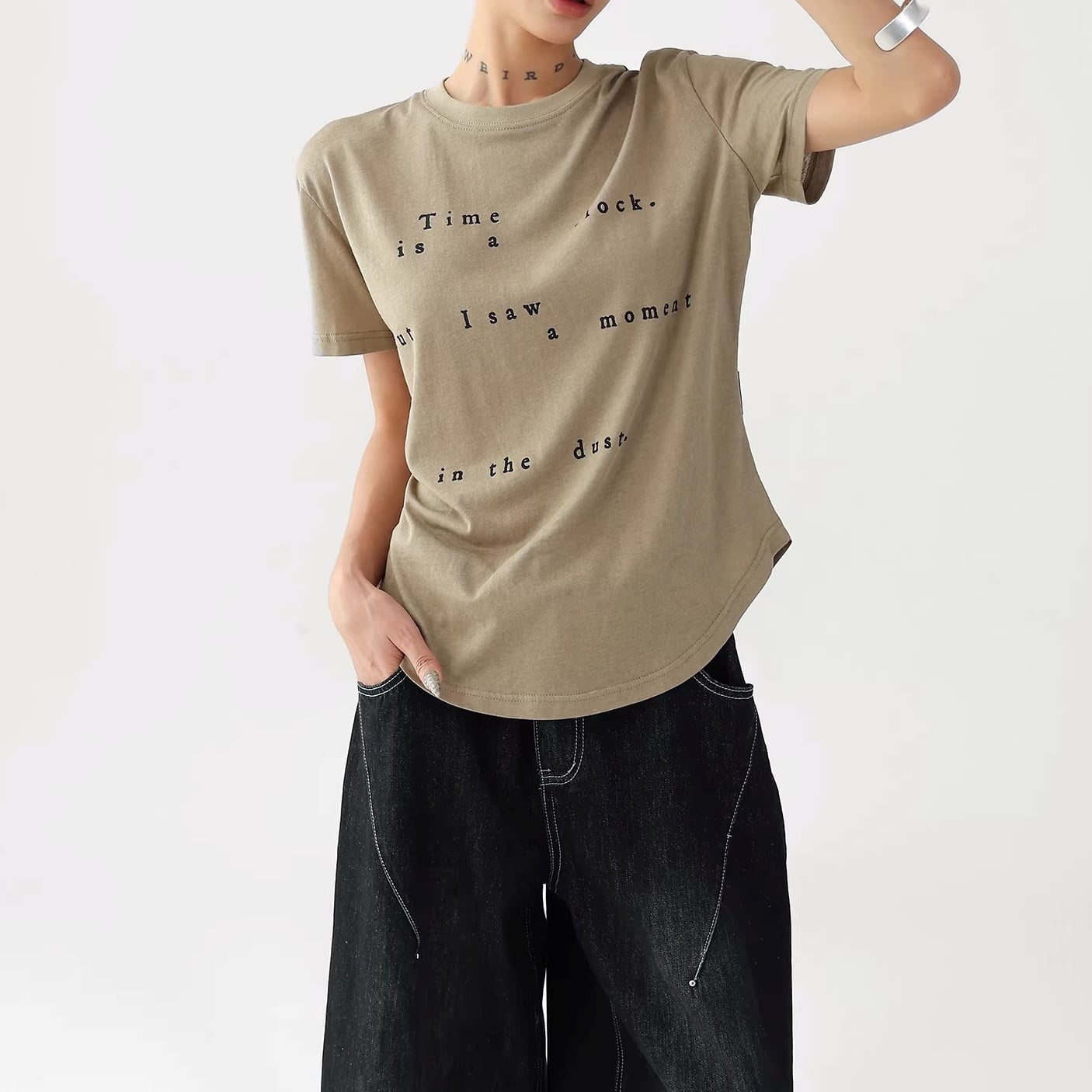 半袖 ヒップ丈 クルーネック Tシャツ 3color ATO0220