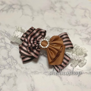 【ストライプpink × brown】ボリュームたっぷりリボンチョーカー