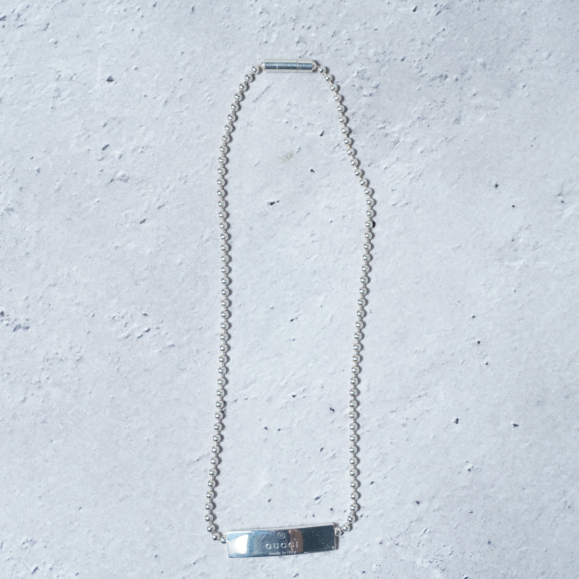 GUCCI】グッチ ロゴプレートチェーンネックレス 箱・袋付 silver