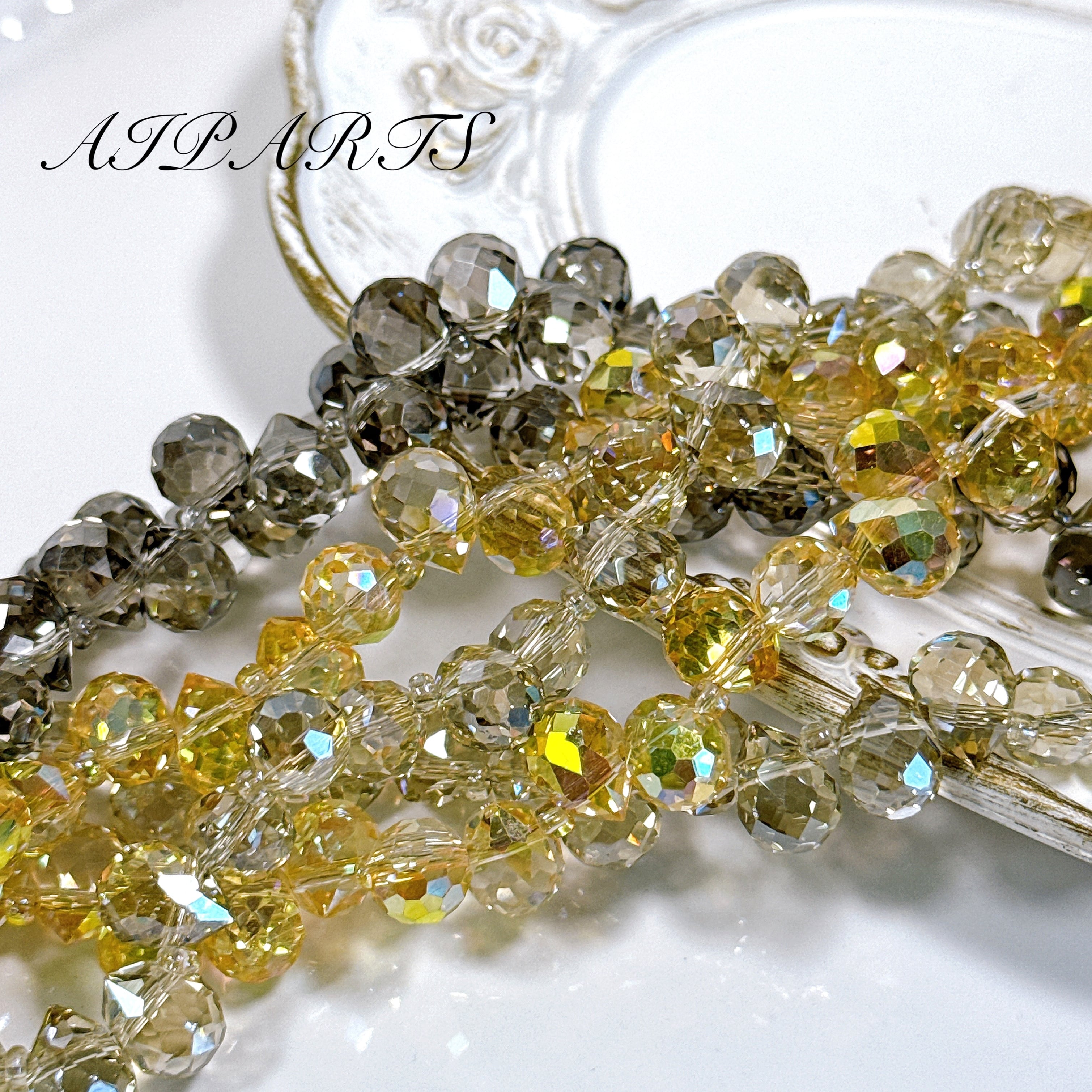 ガラスビーズ 連材 高品質 高級 しずく型 雫 ティアドロップ 多面