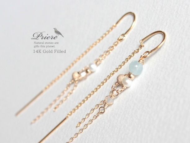Priere 14K Gold filled ピアス/アクアマリン